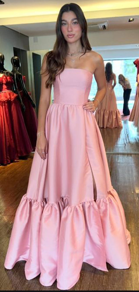 Elegant Pink Strapless Pleats A-Line  Popular Maxi Long Party Prom Dresses, FM588