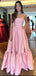Elegant Pink Strapless Pleats A-Line  Popular Maxi Long Party Prom Dresses, FM588