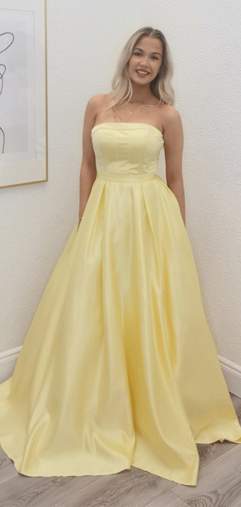Elegant Yellow Straplesss A-Line  Popular Maxi Long Party Prom Dresses, FM590