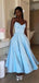 Elegant Baby Blue Sweetheart Spaghetti Strap A-Line  Popular Maxi Long Party Prom Dresses, FM587