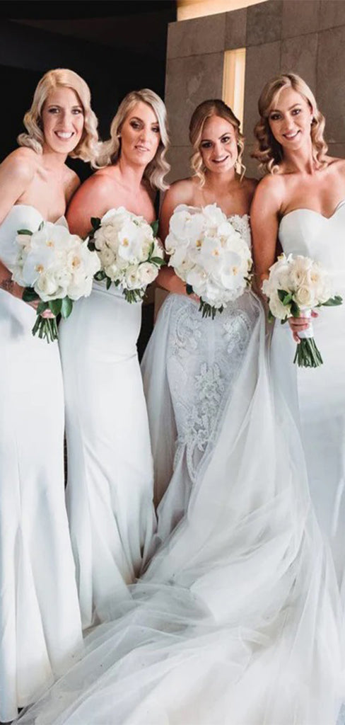 Elegant White Sweetheart Mermaid Satin Dresses for Maid of Honor, Bridesmaid Dresses, CP395