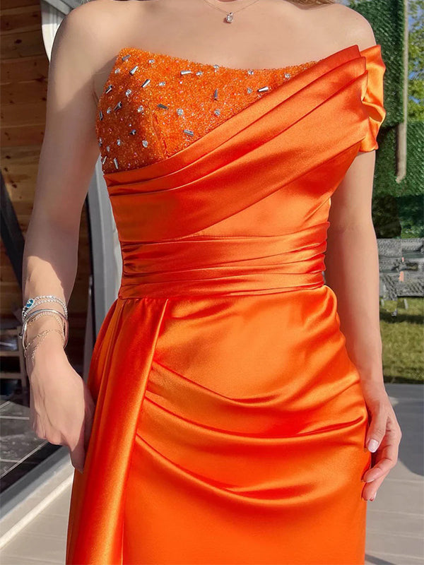Gorgeous Orange Sweetheart One Shoulder Mermaid Popular Maxi Long Party Prom Dresses, FM595