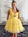 Gorgeous Yellow Ball Gown Ruffle Sleeveless Sleeveless Flower Applique Popular Short Homecoming Prom Dress, CPH281