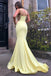 Elegant Yellow Mermaid Spaghetti Straps V Neck Long Party Prom Dresses,Evening Gowns,FM06