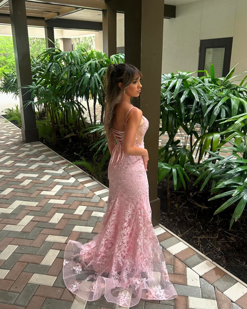 sparkly Pink Sweetheart Mermaid Side Slit Long Prom Dress Ideas, Evening Party Dresses,  FM644