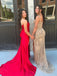 Fashion Red Sheath Side Slit Sleeveless Lace Long Dress, Evening Gowns with trailing, Formal Evening Gowns, FM383