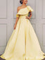 Elegant Yellow One Shoulder A-Line Sleeveless Popular Maxi Long Party Prom Dresses, FM572