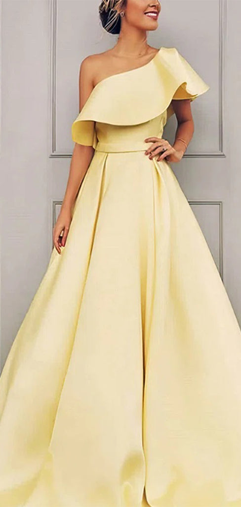 Elegant Yellow One Shoulder A-Line Sleeveless&nbsp;Popular Maxi Long Party Prom Dresses, FM572