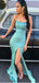 Elegant Baby Blue Strapless Mermaid Side Slit Sleeveless Popular Maxi Long Party Prom Dresses, FM574