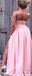 Sexy Pink A-Line Spaghetti Straps V Neck Side Slit Maxi Long Party Prom Dresses,Evening Gowns,FM100