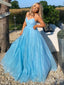 Shiny Blue A-Line Spaghetti Straps V Neck Sequin Maxi Long Party Prom Dresses,Evening Gowns,FM101