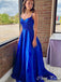 Elegant Blue Spaghetti Strap A-Line Beading Popular Maxi Long Party Prom Dresses, FM582