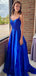 Elegant Blue Spaghetti Strap A-Line Beading Popular Maxi Long Party Prom Dresses, FM582