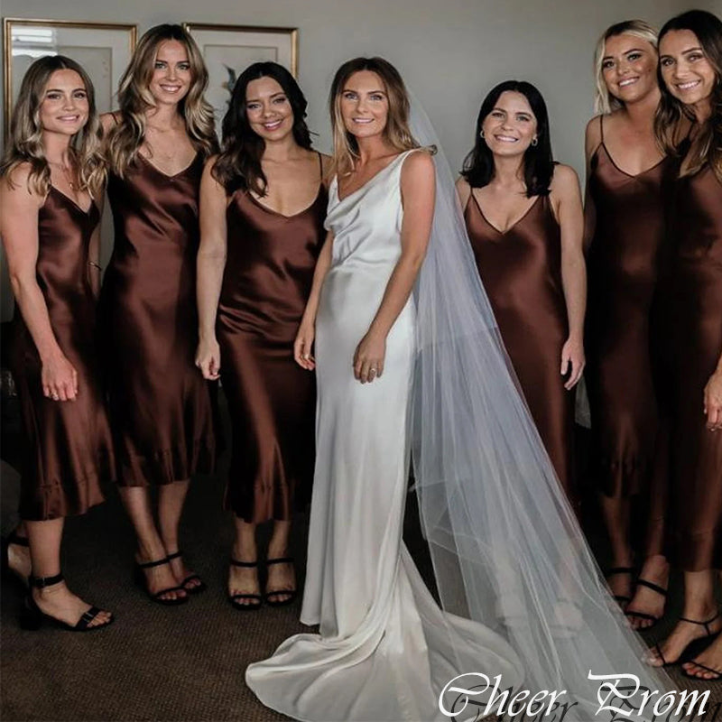 Sexy Brown Spaghetti Strap Mermaid Scoop Dresses for Maid of Honor, Bridesmaid Dresses, CP392