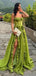 Elegant Green Sweetheart A-Line Side Slit Ruffle Popular Maxi Long Party Prom Dresses, FM581