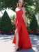 Sexy Red Spaghetti Strap V-Neck A-Line Side Slit Popular Maxi Long Party Prom Dresses, FM584