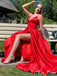 Sexy Red Spaghetti Strap V-Neck A-Line Side Slit Popular Maxi Long Party Prom Dresses, FM584