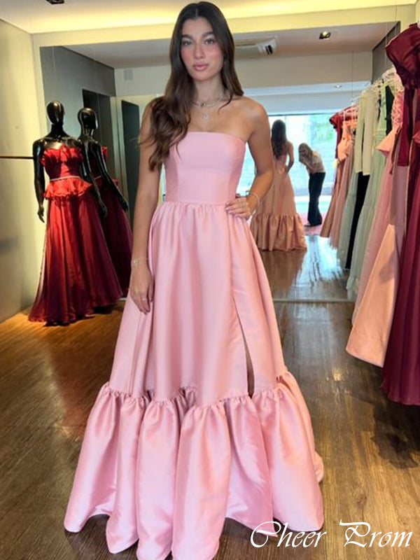 Elegant Pink Strapless Pleats A-Line&nbsp; Popular Maxi Long Party Prom Dresses, FM588