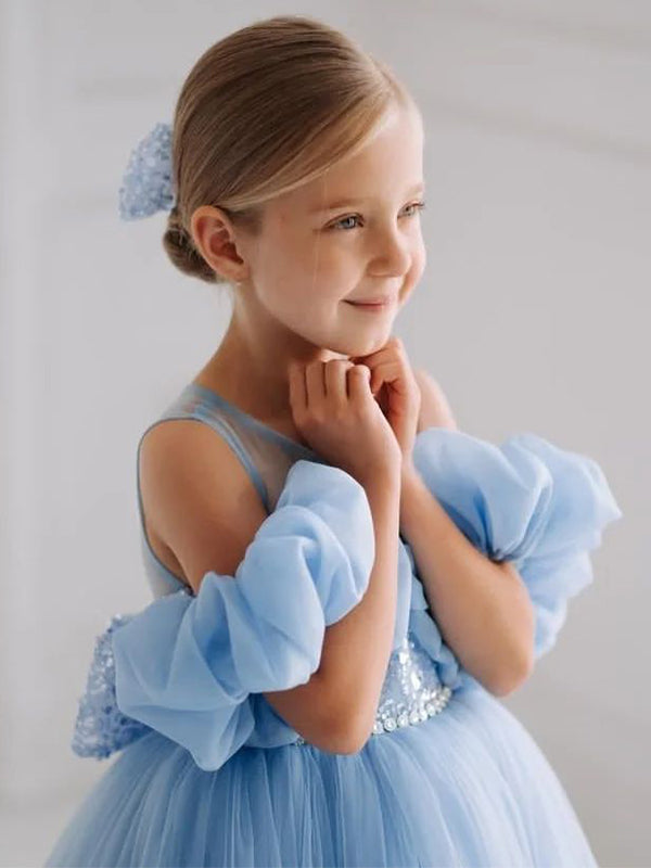 Lovely Baby Blue Ball Gown Scoop Sleeveless Lace Cheap Flower Girl Dresses, Princess Dresses CPF94