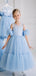 Lovely Baby Blue Ball Gown Scoop Sleeveless Lace Cheap Flower Girl Dresses, Princess Dresses CPF94