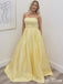 Elegant Yellow Straplesss A-Line&nbsp; Popular Maxi Long Party Prom Dresses, FM590