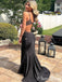 Elegant Black Spaghetti Strap V-Neck Mermaid Popular Maxi Long Party Prom Dresses, FM592