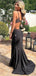 Elegant Black Spaghetti Strap V-Neck Mermaid Popular Maxi Long Party Prom Dresses, FM592