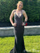 Elegant Black Halter Strap V-Neck Mermaid Popular Maxi Long Party Prom Dresses, FM593