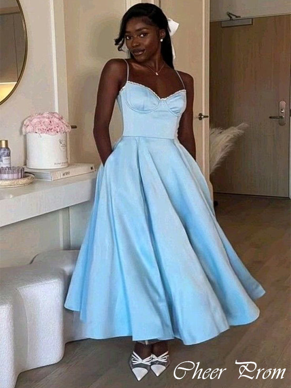 Elegant Baby Blue Sweetheart Spaghetti Strap A-Line&nbsp; Popular Maxi Long Party Prom Dresses, FM587