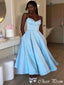 Elegant Baby Blue Sweetheart Spaghetti Strap A-Line  Popular Maxi Long Party Prom Dresses, FM587