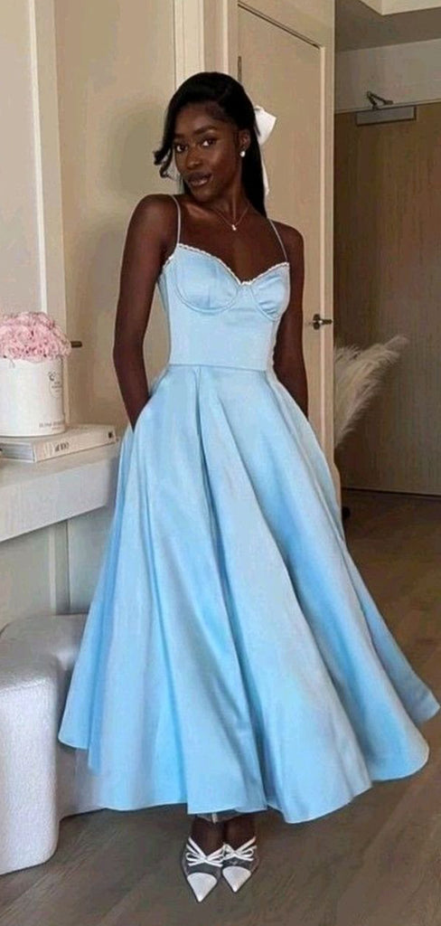 Elegant Baby Blue Sweetheart Spaghetti Strap A-Line&nbsp; Popular Maxi Long Party Prom Dresses, FM587