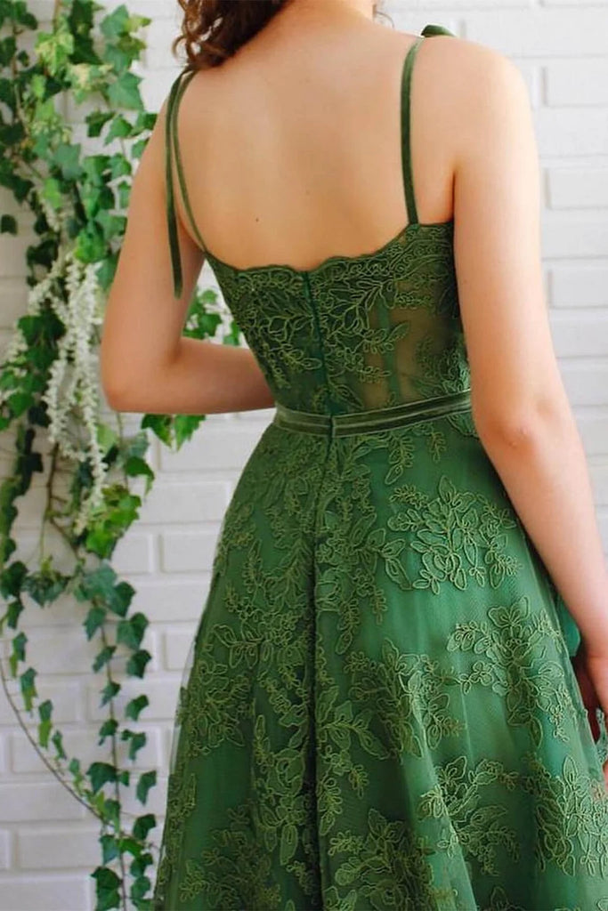 Gorgeous Emerald Green A-Line Sweetheart Spaghetti Straps Applique Lace Maxi Long Party Prom Dresses,Evening Gowns,FM105