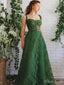 Gorgeous Emerald Green A-Line Sweetheart Spaghetti Straps Applique Lace Maxi Long Party Prom Dresses,Evening Gowns,FM105