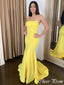 Elegant Yellow Spaghetti Strap Square Mermaid Popular Maxi Long Party Prom Dresses, FM591