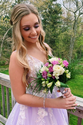 Gorgeous A-Line V Neck Spaghetti Straps Applique Lace Maxi Long Party Prom Dresses,Evening Gowns,FM106