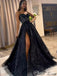 Elegant Black Spaghetti Strap Side Slit A-Line&nbsp;Popular Maxi Long Party Prom Dresses, FM598