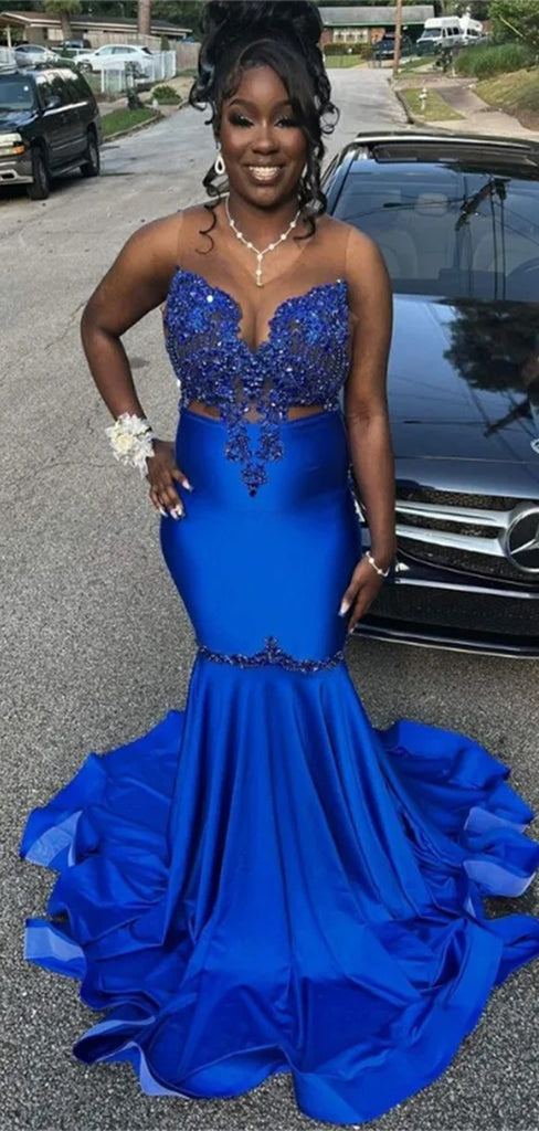 Sexy Blue Sweetheart Mermaid Sequins Popular Maxi Long Party Prom Dresses, FM606