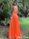 Elegant Orange V-Neck Spaghetti Strap A-Line Popular Maxi Long Party Prom Dresses, FM601