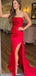 Sexy Red Mermaid Strapless Side Slit Sleeveless Lace Up Maxi Long Party Prom Dresses,Evening Gowns,FM109