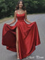 Elegant Red Square Spaghetti Strap A-Line Side Slit Popular Maxi Long Party Prom Dresses, FM603