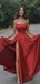 Elegant Red Square Spaghetti Strap A-Line Side Slit Popular Maxi Long Party Prom Dresses, FM603