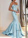 Elegant Baby Blue Strapless Mermaid Pleats Popular Maxi Long Party Prom Dresses, FM604