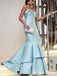 Elegant Baby Blue Strapless Mermaid Pleats Popular Maxi Long Party Prom Dresses, FM604