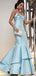 Elegant Baby Blue Strapless Mermaid Pleats Popular Maxi Long Party Prom Dresses, FM604