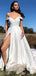 Elegant White Off Shoulder&nbsp;A-Line Side Slit&nbsp;Popular Maxi Long Party Prom Dresses, FM613