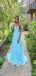 Elegant Blue A-Line Spaghetti Straps Lace Maxi Long Party Prom Dresses,Evening Gowns,FM114