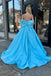 Elegant Blue A-Line Spaghetti Straps Beading Maxi Long Party Prom Dresses,Evening Gowns,FM115