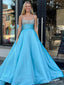 Elegant Blue A-Line Spaghetti Straps Beading Maxi Long Party Prom Dresses,Evening Gowns,FM115