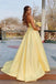 Elegant Yellow A-Line Spaghetti Straps V Neck Maxi Long Party Prom Dresses,Evening Gowns,FM118