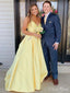 Elegant Yellow A-Line Spaghetti Straps V Neck Maxi Long Party Prom Dresses,Evening Gowns,FM118